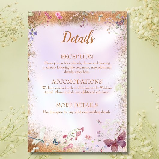 Elegante grillige wilde bloem roze informatiekaartje