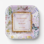 Elegante grillige wilde bloem roze papieren bordje (Voorkant)