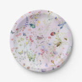 Elegante grillige wilde bloem roze papieren bordje (Voorkant)