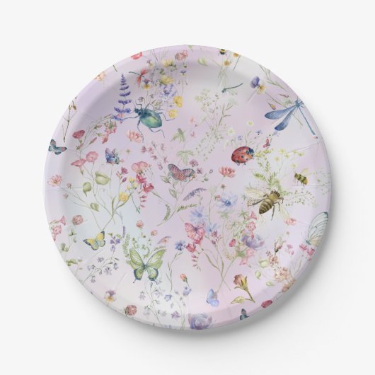 Elegante grillige wilde bloem roze papieren bordje (Voorkant)