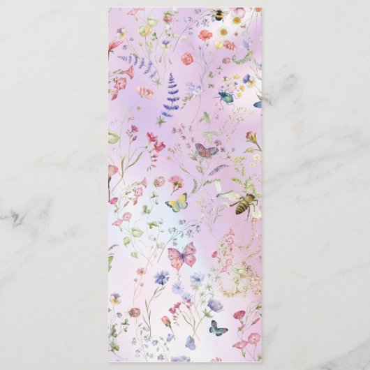 Elegante grillige Wildflower Roze Flat Menu (Achterkant)