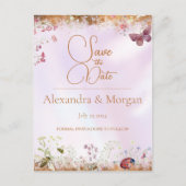 Elegante grillige Wildflower Roze Save The Date Briefkaart (Voorkant)