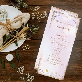 Elegante grillige Wildflower Roze Vlakke Programma Programmakaart