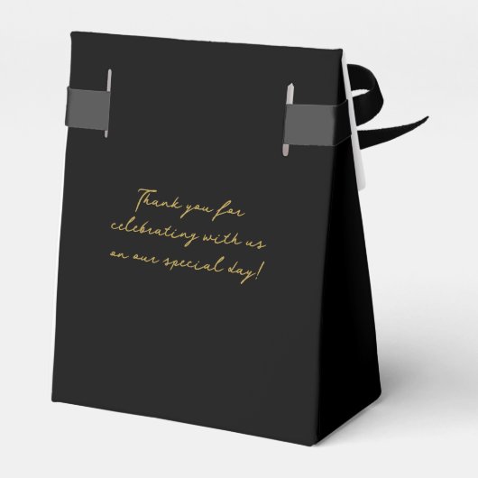 Elegante grillige zwart en gouden bruiloft bedankdoosjes (Achterkant)