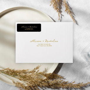 Elegante grillige zwart & gouden bruiloft adres etiket