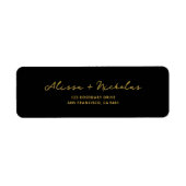 Elegante grillige zwart & gouden bruiloft adres etiket (Voorkant)