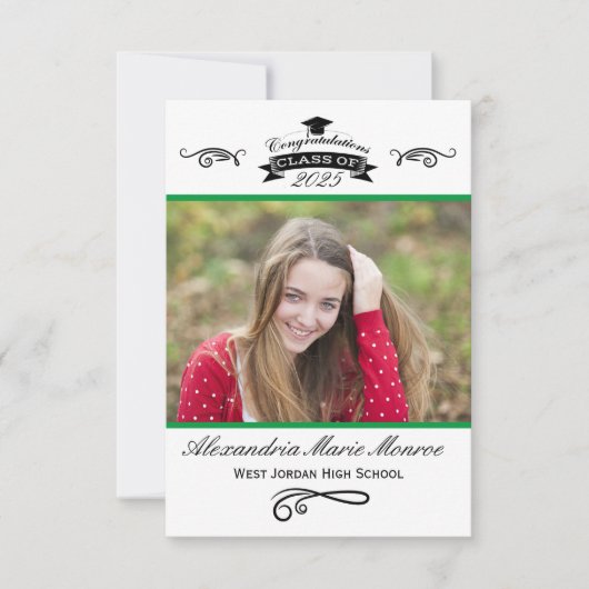 Elegante Groen - 3x5 Diploma Uitnodiging (Voorkant)