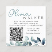 Elegante groen botanische scriptnaam QR-code Vierkante Visitekaartje (Achterkant)
