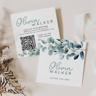 Elegante groen botanische scriptnaam QR-code Vierkante Visitekaartje
