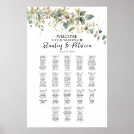 Elegante groen bruiloft zittafel 18 tafels poster