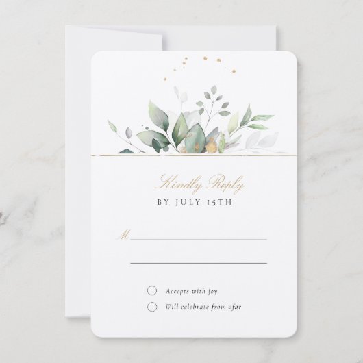 Elegante groen en gouden RSVP bruiloft Kaart (Voorkant)