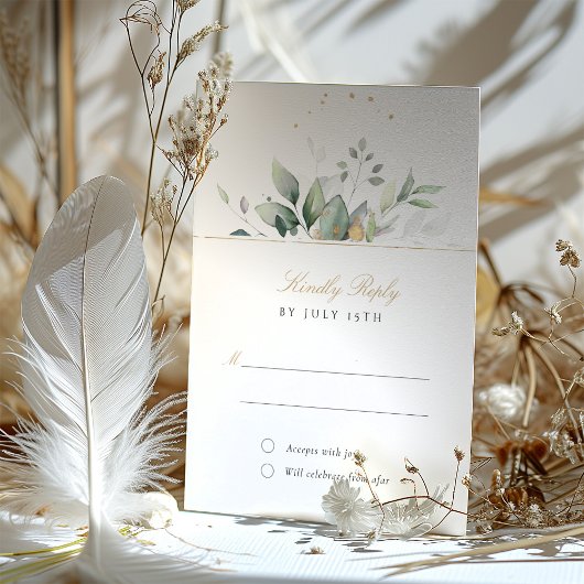 Elegante groen en gouden RSVP bruiloft Kaart