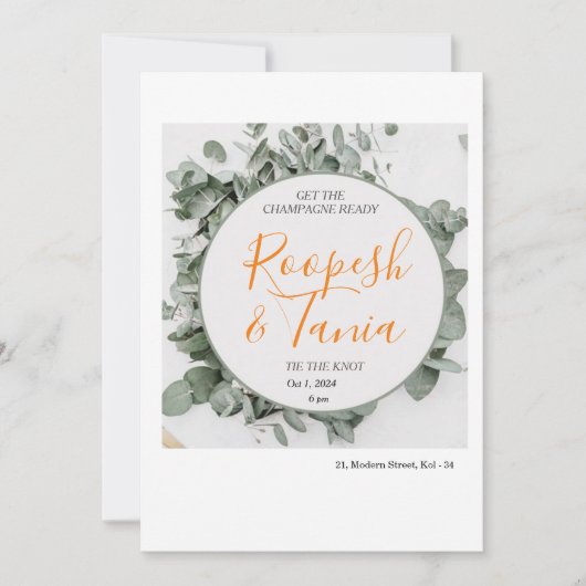 Elegante groen en wit bruiloft uitnodiging Kaart (Voorkant)