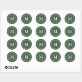 Elegante groen en wit Holly Monogram Vakantie Ronde Sticker (Vel)