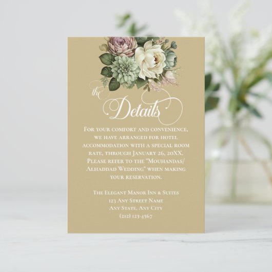 Elegante groen en witte bloemen bruiloft details (Staand voorkant)