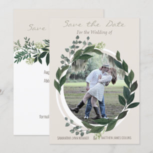 Elegante groen Garland Varens Save the Date Foto Kaart