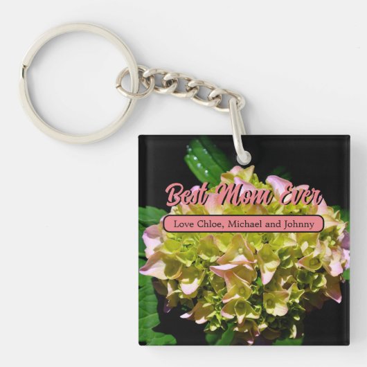 Elegante groen geel roze Hydrangea bloemen Sleutelhanger (Voorkant)