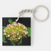 Elegante groen geel roze Hydrangea bloemen Sleutelhanger (Achterkant)