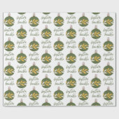 Elegante Groen Gele Kerstmis Feestelijke Bauble Cadeaupapier (Vlak)