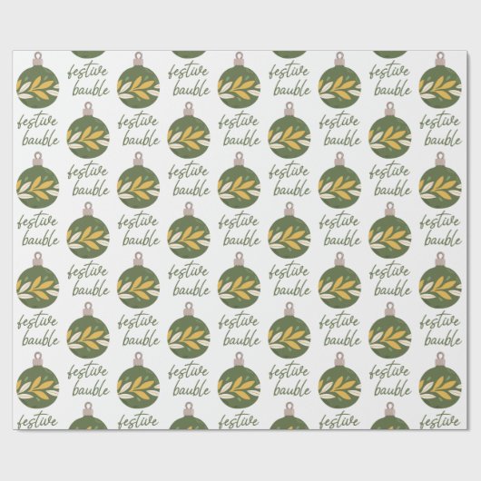 Elegante Groen Gele Kerstmis Feestelijke Bauble Cadeaupapier (Vlak)