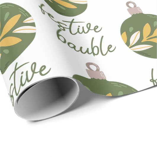 Elegante Groen Gele Kerstmis Feestelijke Bauble Cadeaupapier (Rol Hoek)