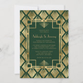 Elegante Groen Goud  Deco Patroon Wedding Kaart (Voorkant)