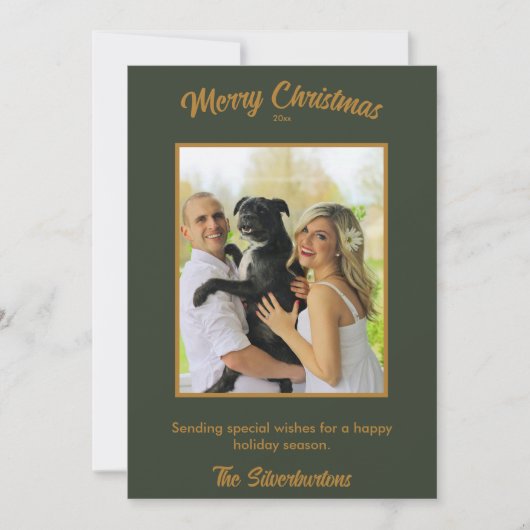 Elegante Groen Goud Familie Foto Kerstmis (Voorkant)