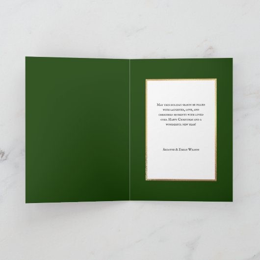 Elegante groen/goud geplakte Holly kerstfoto Feestdagen Kaart (Binnen)
