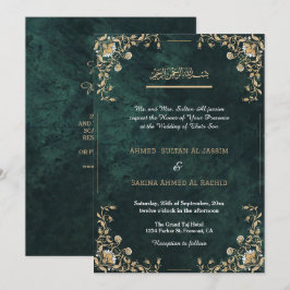 Elegante Groen Goud Islamitische Moslim Trouwkunst Kaart