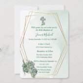 Elegante Groen & Goud Kruis doop uitnodiging (Voorkant)