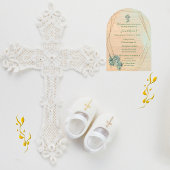 Elegante Groen & Goud Kruis doop uitnodiging