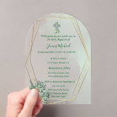 Elegante Groen & Goud Kruis doop uitnodiging (Insitu (Draagbaar))