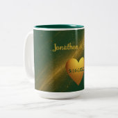 Elegante Groen & Goud Trouwdatum Tweekleurige Koffiemok (Voorkant links)