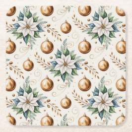 Elegante Groen Goud Wit Kerst Poinsettia Kartonnen Onderzetters