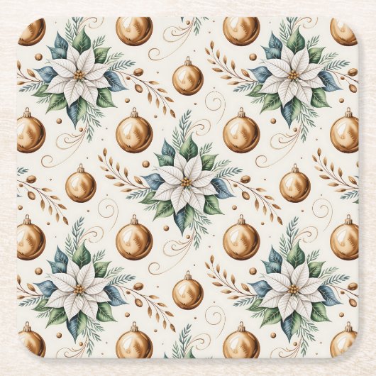 Elegante Groen Goud Wit Kerst Poinsettia Kartonnen Onderzetters (Voorkant)
