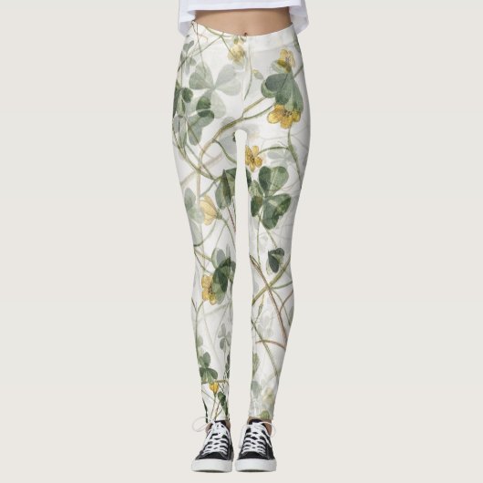 Elegante  Groen Gouden Botanische Illustratie Leggings (Voorkant)