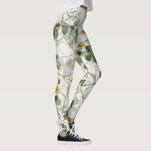 Elegante  Groen Gouden Botanische Illustratie Leggings (Rechts)