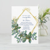 Elegante groen gouden diamant vorm bruiloft kaart (Staand voorkant)