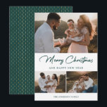 Elegante Groen Gouden Kalligrafie Fotocollage Feestdagenkaart<br><div class="desc">Aangepaste groene en gouden fotovakantiekaart met een fotocollage aan de voorkant en een groen en goudpatroon aan de achterkant. Personaliseer deze elegante fotovakantiekaart eenvoudig met uw foto's en de familienaam. Meer beschikbare kleurenopties.</div>