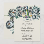 Elegante Groen & Grijs Boeket Brunch en Bubbly Kaart (Voorkant / Achterkant)