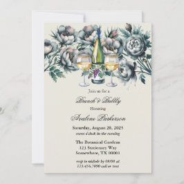 Elegante Groen & Grijs Boeket Brunch en Bubbly Kaart