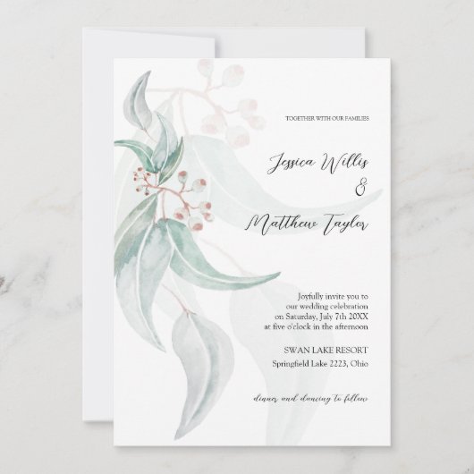 Elegante Groen-Grijs Eucalyptus Waterverf Art Kaart (Voorkant)