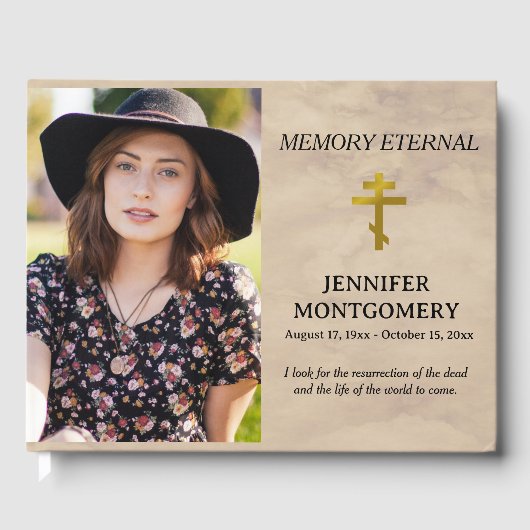 Elegante groen orthodoxe Christelijke begrafenis Gastenboek (Voorkant)