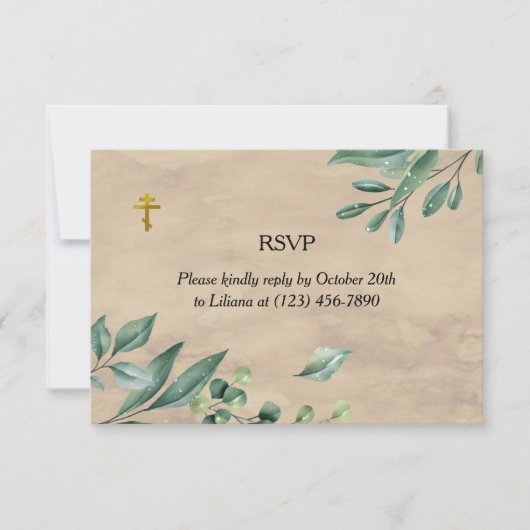 Elegante groen orthodoxe Christelijke begrafenis RSVP Kaartje (Voorkant)