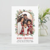Elegante groen rode boog aangepaste foto kerst feestdagenkaart (Staand voorkant)