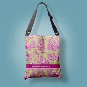 Elegante  groen roze toile de jouy bedrukt crossbody tas