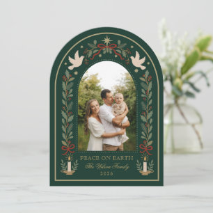 Elegante Groen Vrede op Aarde Kerst Familie Feestdagenkaart