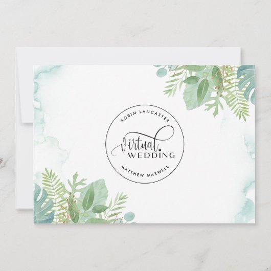 Elegante groen Waterverf online virtuele bruiloft Kaart (Achterkant)