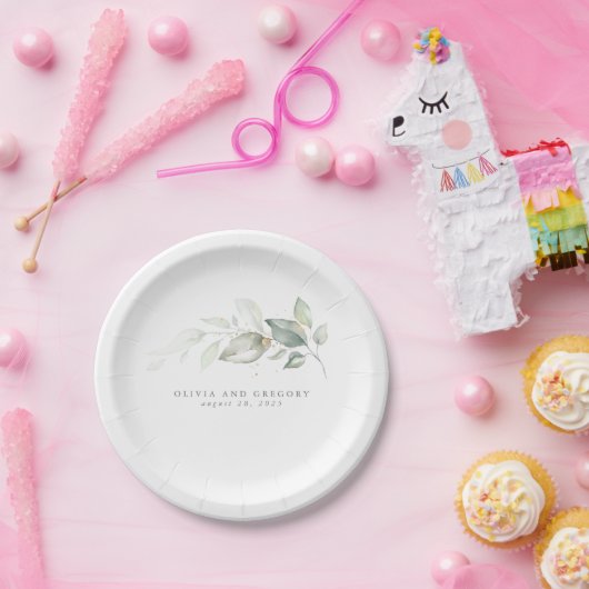 Elegante groen Waterverf romantische bruiloft Papieren Bordje (Feest)