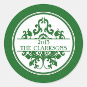 Elegante Groen Wit Damast Ronde Envelop Afdichting Ronde Sticker (Voorkant)